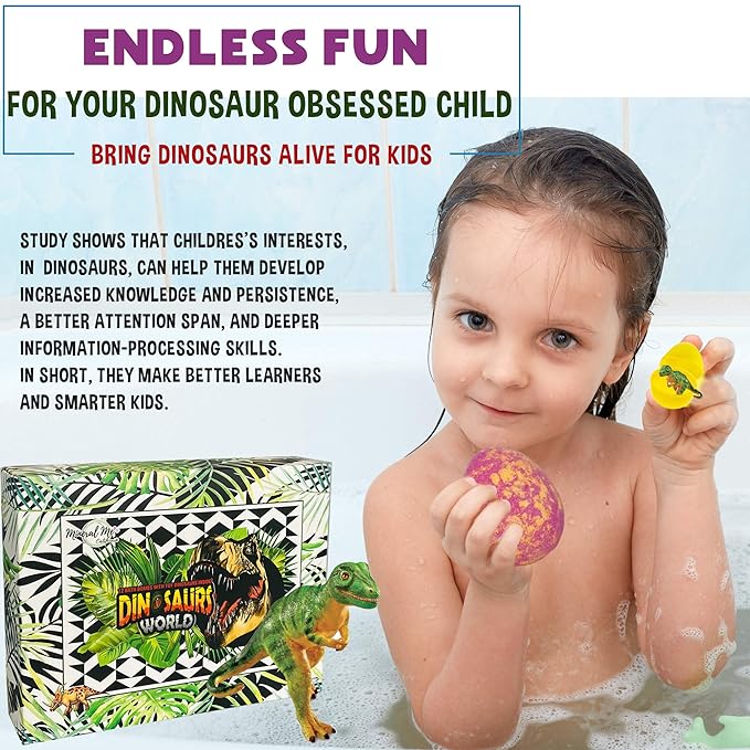Bath Bombs for Kids with Surprise Inside - 12 Dinosaur Bath Bombs with Toys, Organic Colorful Bubble Bath Fizzies, Dino Egg Bath Bomb w/Rich Bubbles, Easter Basket Essentials for Kids, Boys, Girls