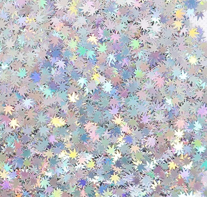 3 Pack - Green, Rainbow & Silver Holographic Leaf Glitter - Solvent Resistant & Cosmetic Grade - Face Body Nails Resin Arts & Crafts, Tumblers, Bath Bombs, Resin - Weed Pot Marijuana Leaf