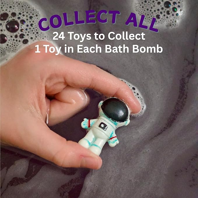 EvolutionUSA 1pc Space Bath Bomb for Boys & Girls, Planet Bath Ball with Toy Hidden Inside, Organic Hypoallerganic Childrens Bathbomb, Cosmic Fun Space Surprise, Gift Set Birthday, Valentines, Easter