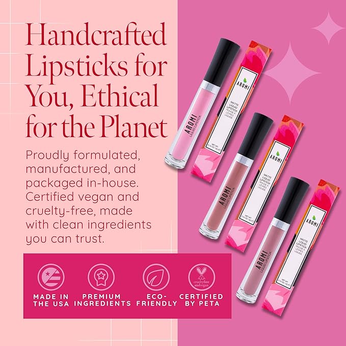 Aromi Matte Liquid Lipstick Bundle | Long-Lasting Lip Colors for Women, Magenta, Bright, True, Dark Red (Red Liquid Lipstick Bundle) | Matte Finish, Four Red Shades, Vegan, Cruelty-free, Long-Lasting