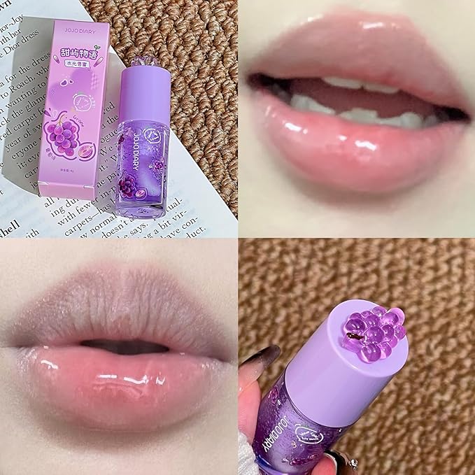 4 Pcs Hydrating Lip Oil, Fruity Plumping Lip Gloss Set, Cute Lipgloss for Women, Long Lasting Lip Gloss Non-Sticky & Glossy Finish, Lipstick Vegan & Cruelty Free