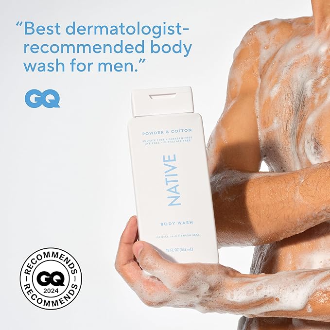 Native Body Wash for Men & Women, Seasonal | Sulfate, Paraben, and Dye Free, with Naturally Derived Clean Ingredients Leaving Skin Soft and Hydrating, Powder & Cotton 18 oz