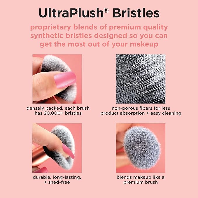 Real Techniques Cherry On Top A Brighter Hue Base Set, Face Makeup Brushes & Travel Covers, For Foundation, Concealer, Powder, & Blush, Synthetic Bristles, Vegan & Cruelty-Free, 6 Piece Set