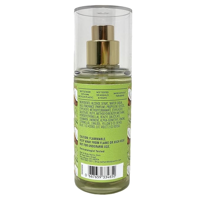 Bath & Body Works Waikiki Beach Coconut Mini Fragrance Mist and Hydration Body Cream Bundle with a Natural Oats Sample Soap - Travel Size