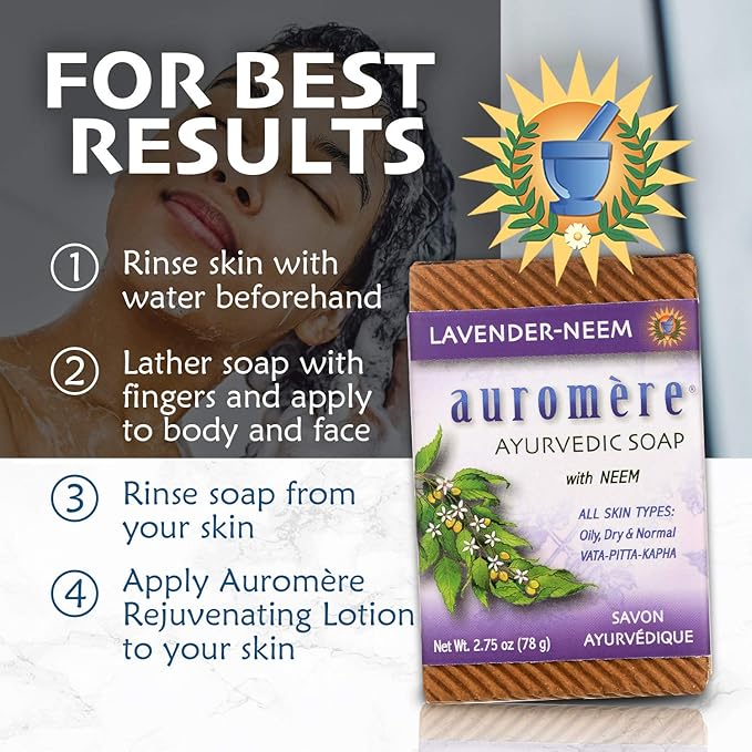 Auromere Ayurvedic Bar Soap, Lavender Neem - Eco Friendly, Handmade, Vegan, Cruelty Free, Natural, Non GMO (2.75 oz), 6 pack