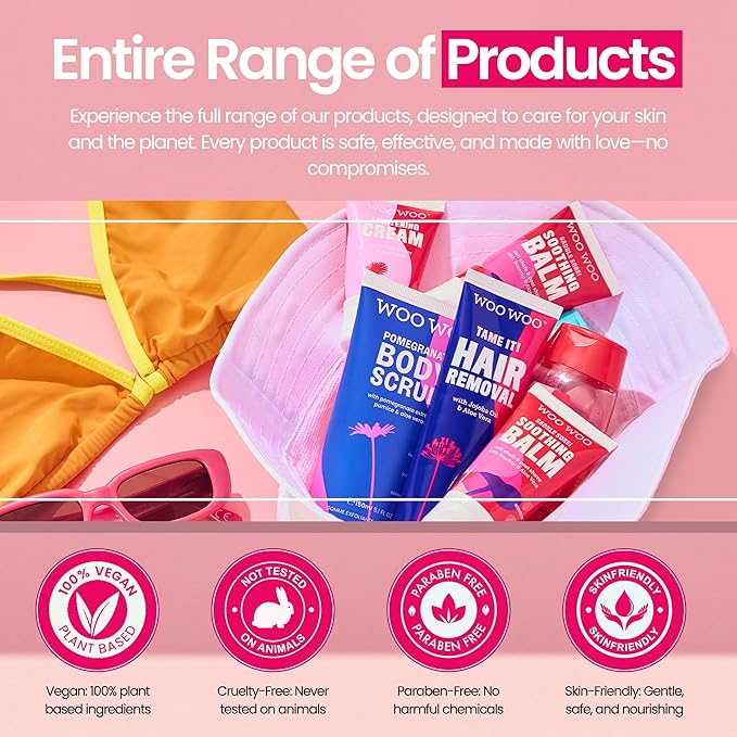 WooWoo Tame It! Natural Intimate Hair Removal Cream - Painless Vegan Hair Remover For Sensitive Skin - Depilatory For Genitals, Bikini, Legs & Bum - Women In-Shower Cream With Aloe Vera - 100ml