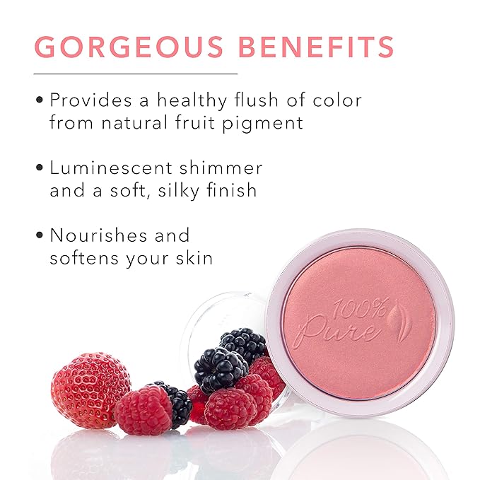 100% PURE Powder Blush (Fruit Pigmented), Peppermint Candy, Soft Shimmery Finish, Nourishes Skin w/Rosehip Oil, Cocoa Butter, Natural Makeup (Shimmery Neutral Pink) - 1.81 oz