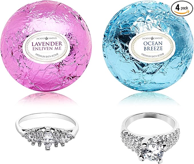 Ocean Breeze Lavender Bath Bombs Gift Set of 2 with Size 7 Ring Surprise Inside Each Made in USA