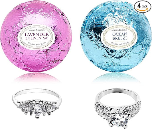 Ocean Breeze Lavender Bath Bombs Gift Set of 2 with Size 7 Ring Surprise Inside Each Made in USA