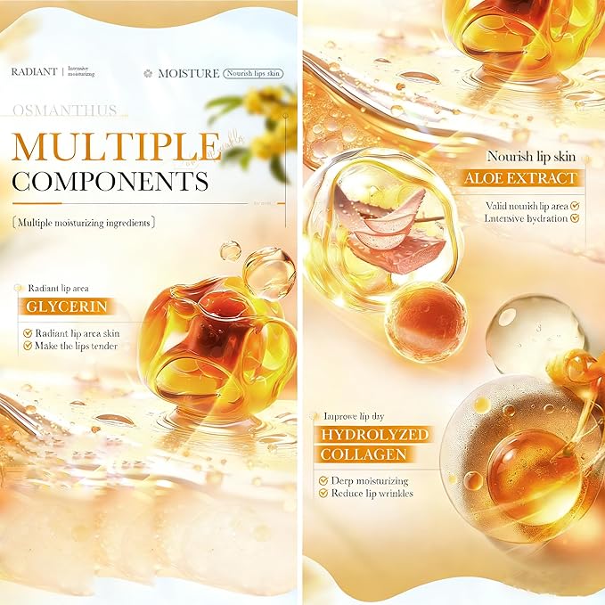 AKARY 5Pcs Osmanthus Lip Mask, Reduce Lip Wrinkles, Radiant, Nourish, Tender Hydrating Mask with Osmanthus Extract & Hydrolyzed Collagen, for Plumping & Moisture, Solution for Dry or Chapped Lips (5)