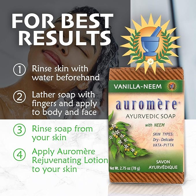 Auromere Ayurvedic Bar Soap, Vanilla Neem - Eco Friendly, Handmade, Vegan, Cruelty Free, Natural, Non GMO (2.75 oz), 2 pack