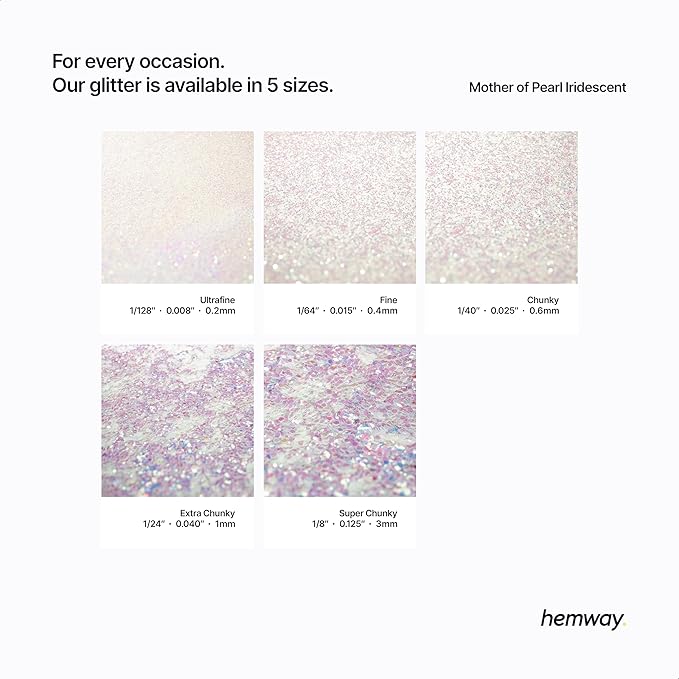 Hemway Eco Friendly Biodegradable Glitter 100g / 3.5oz Bio Cosmetic Safe Sparkle Vegan For Face, Eyeshadow, Body, Hair, Nail And Festival - Extra Chunky (1/24" 0.040" 1mm) - Mother of Pearl Iridescent
