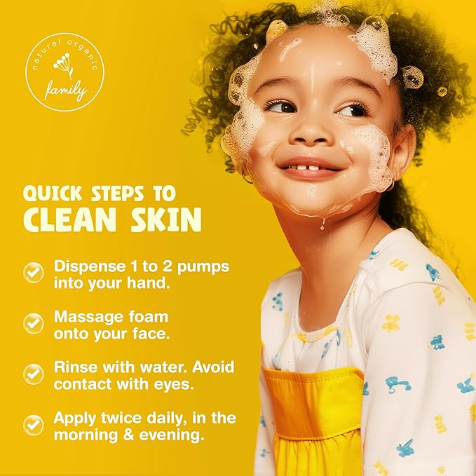 Kids Organic Foaming Face Wash - Natural Skincare for Teen Girls 10-12 - Hydrating Exfoliating & Non Toxic Moisturizer Soap for Tweens & Preteens