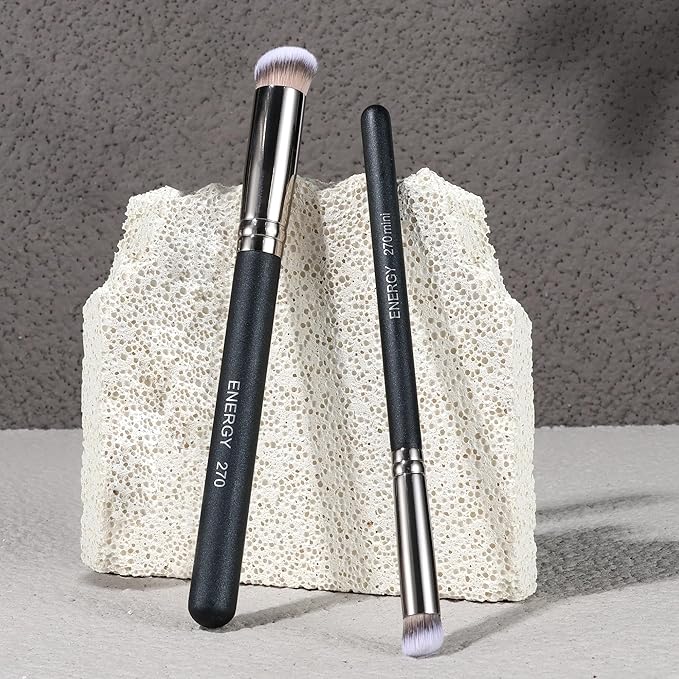ENERGY Concealer Makeup Brush Set Professional Under Eye Make Up Brushes Perfect For Liquid Cream Powder Founation Blending Soft Vegan Angled Travel Cosmetics Applicator 2pcs