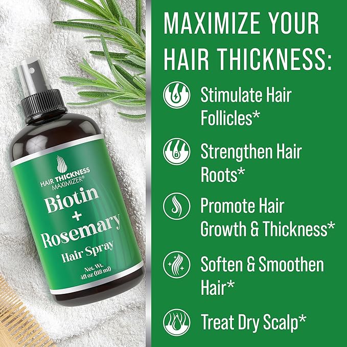 Biotin + Rosemary Oil Spray for Hair Growth. Vegan Leave in Conditioner for Women, Men. Strengthens & Hydrates Thinning, Dry Hair for a Healthier-Looking Scalp