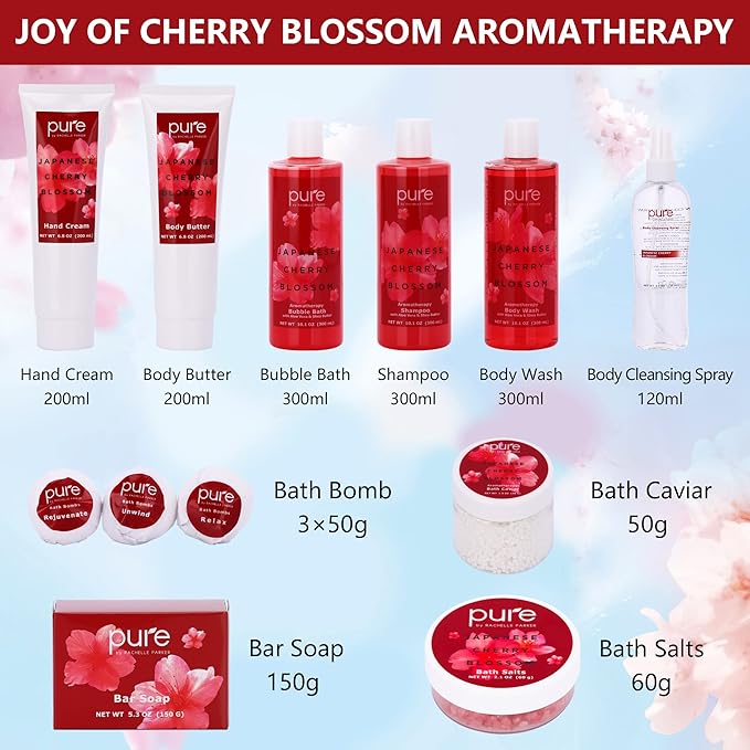 Womens Birthday Gift Basket - Spa Gift Basket For Women - Japanese Cherry Blossom Spa Set. Christmas Bath and Body Gift Basket for Girlfriend/Wife. Bath & Body for Holiday Gift #1 Spa Basket for Her