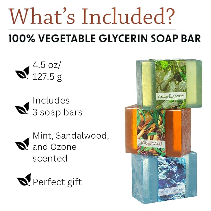 Glycerin Bar Soap Set of 3#4 - Natural, Vegan-Friendly, Hypoallergenic - Moisturizing and Hydrating with 100% Vegetable Glycerin - Sulfate-Free, Paraben-Free, Chemical-Free - 4.5 oz Each