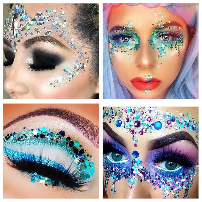 12 Pack - Multi-Colored Face & Body Glitter - Glue Included - Rainbow Chunky Glitter - Uses Include: Festival Rave Makeup Face Body Nails Resin Arts & Crafts, Resin, Tumblers, Bath Bombs