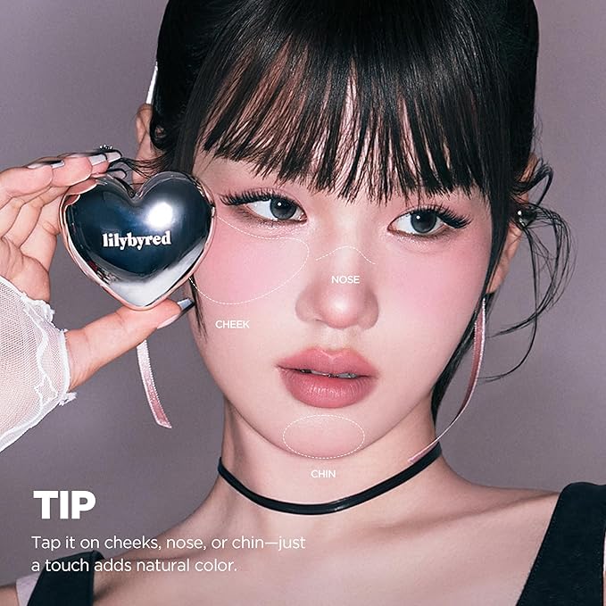 lilybyred Luv Beam Cheek Mousse | Heart-Shaped Korean Cream Blush, Airy Soft-Matte Texture, Soft-Focus & Pore-Blurring Finish, Seamless Buildable, Natural Flush, 0.13 oz. (02 Cherry Mousse)