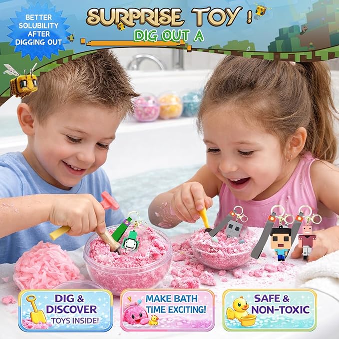 Bath Bombs for Kids: Build My Own World Dig a Bath Bombs with Toys Inside, Organic Bath Bomb Rich in Natural Essential Oils, Kids Bath Bomb Gift Set for Dry Skin Moisturize, Easter Basket Stuffers