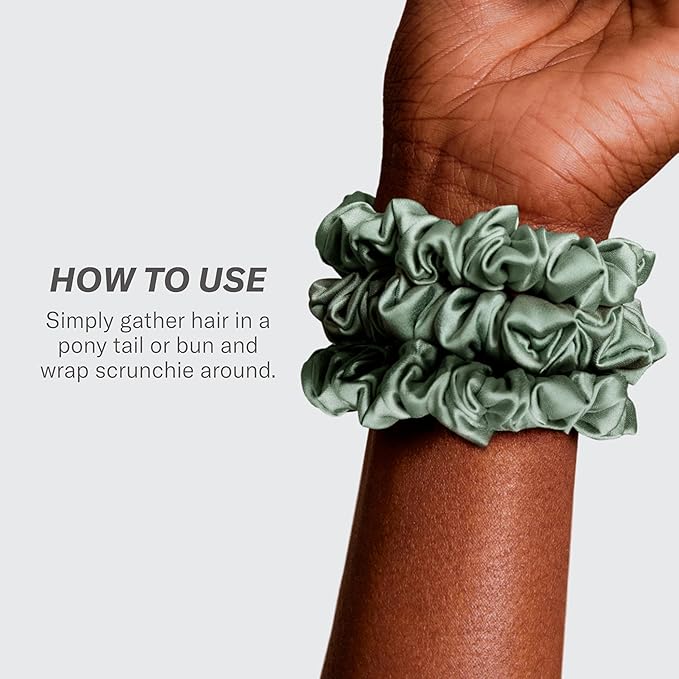 Rizos Curls Vegan Silk Mini Scrunchie - Gente Hold For No Crease and Breakage Protection, Damage & Frizz Free Hair Tie, 3-Pack, Nude
