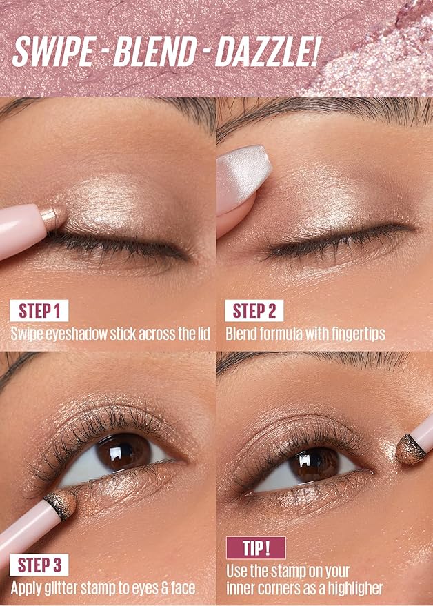 Kaja Eyeshadow - Wink Dazzle 02 Champagne Sequin (Shimmer) | Glitter, Smudge Proof, Creamy Formula, Vegan, Cruelty-Free, Creamy, Blendable, High Pigmentation Shimmer Stick, Long Lasting, Waterproof