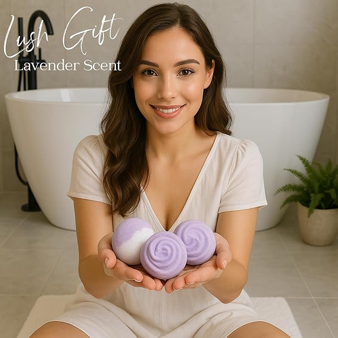 EvolutionUSA Lavender Dreams Bath Bombs for Women – 3 Organic Flower Bath Bombs, Soft Lavender Bath Fizzers, Womens Bath Gift Valentines or Easter, Lush Bath for Girls, Mothers Day Bathbombs