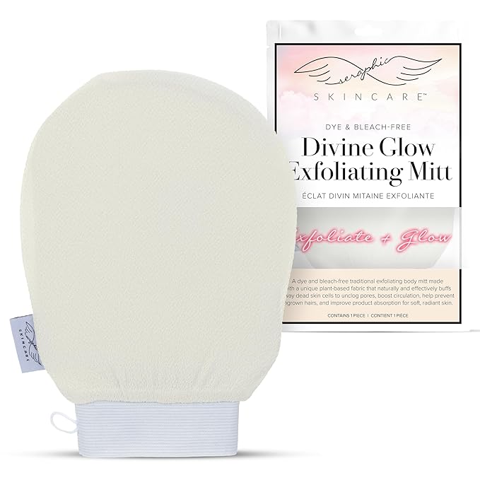 Seraphic Skincare Divine Glow Exfoliating Mitt (1pc) – 100%, Dye-Free, Bleach-Free Vegan Viscose Korean Exfoliating Glove – Body Exfoliator for Self-Tan Removal & Keratosis Pilaris