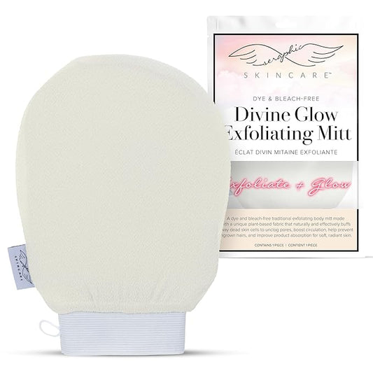 Seraphic Skincare Divine Glow Exfoliating Mitt (1pc) – 100%, Dye-Free, Bleach-Free Vegan Viscose Korean Exfoliating Glove – Body Exfoliator for Self-Tan Removal & Keratosis Pilaris