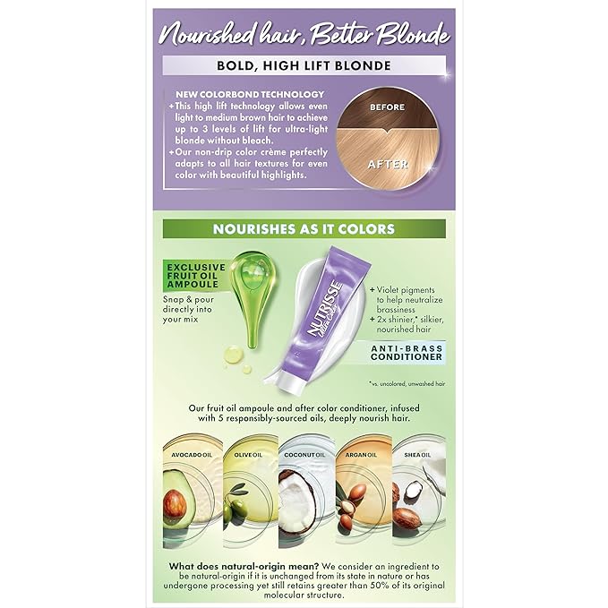 Garnier Hair Color Nutrisse Ultra Color Nourishing Creme, LB2 Ultra Light Natural Blonde (Pina Colada) Permanent Hair Dye, 1 Count (Packaging May Vary)
