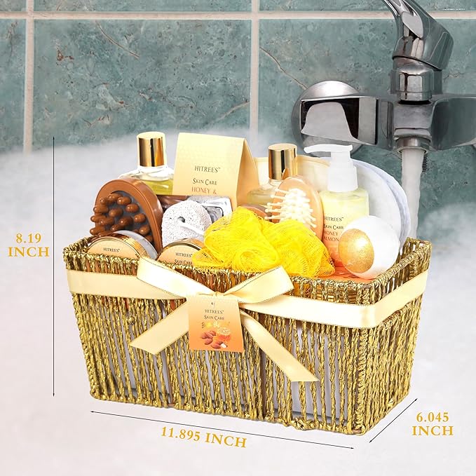 20Pcs Valentines Day Gifts for Women, Honey & Almond Milk Bath & Body Gift Basket, Face Skin Care Kit, Home Spa Gift Set, Self-Care Kit, gold bomb, Birthday, Christmas, Mother Day, Anniversary
