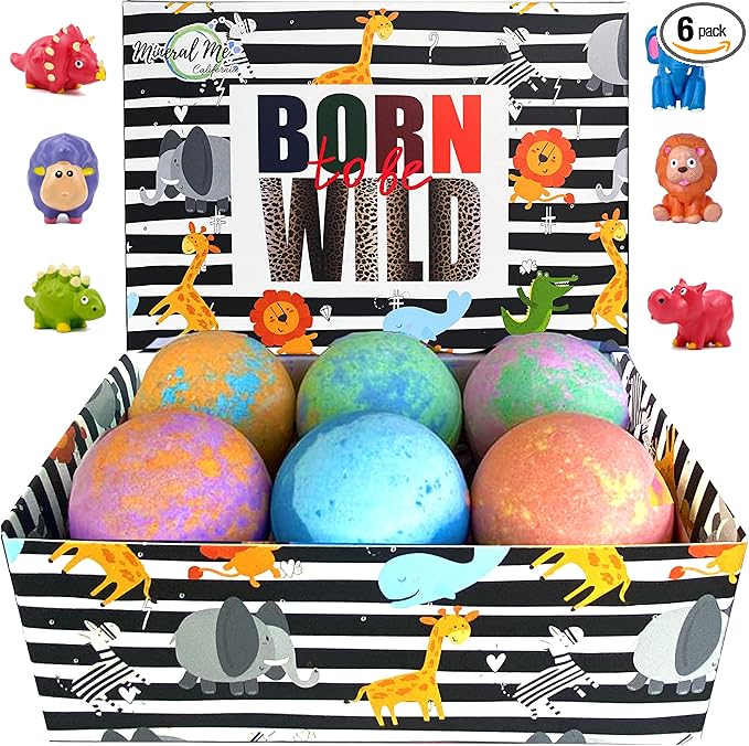 Bath Bombs for Kids with Surprise Inside - Organic Bath Fizzies with Toys Inside. All Natural, Gentle, and Kids Safe, Rainbow Spa Bath Fizz Balls, Easter Basket Essentials for Boys, Toddlers, Baby