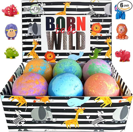 Bath Bombs for Kids with Surprise Inside - Organic Bath Fizzies with Toys Inside. All Natural, Gentle, and Kids Safe, Rainbow Spa Bath Fizz Balls, Easter Basket Essentials for Boys, Toddlers, Baby