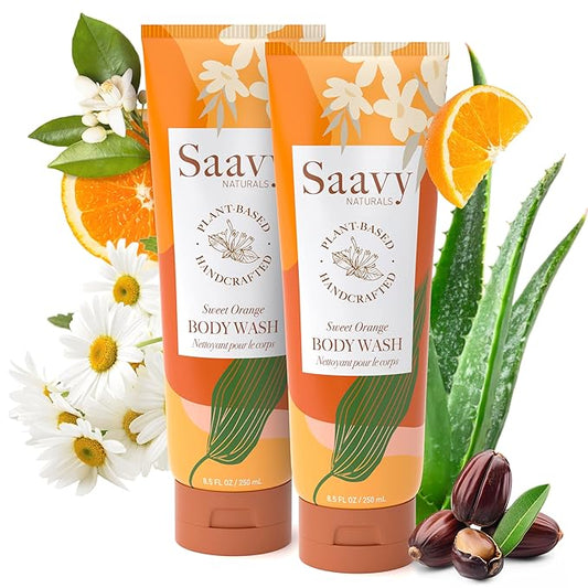 Saavy Naturals Moisturizing Body Wash for Sensitive Skin – Plant-Based & Pure with Coconut Oil, Shea Butter & Aloe Vera – Paraben-Free, Cruelty-Free – Sweet Orange – 8.5 fl oz, 2 pack