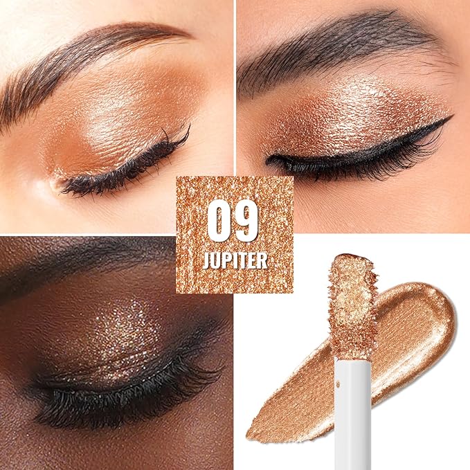Oulac Liquid Glitter Eyeshadow Liquid Eyeshadow Metallic Shimmer Liquid Eyeliner Non-sticky One-Swipe Coverage with Quick-Drying Crease-resistant Formula.Vegan & Cruelty-Free.(09)