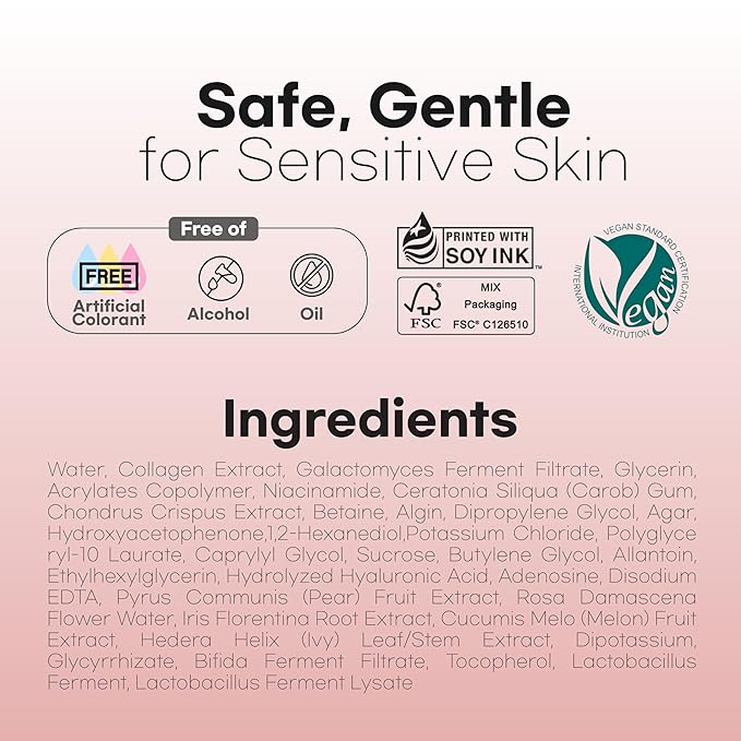 Glassy Hydrogel Face Mask for Glow and Dewy Skin, Deep Hydration, Vegan Collagen, Dewy Glow & Makeup Prep, Pore Tightening, Firming, Moisturizing, Overnight Korean Skin Care x 1ea
