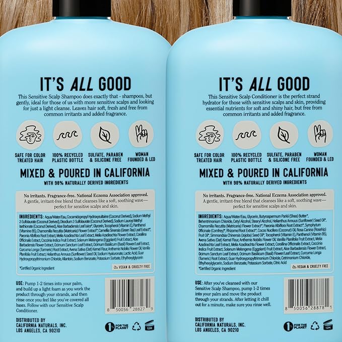 California Naturals Sensitive Scalp Shampoo & Conditioner Set, Soothing Gentle Hair Care for All Hair Types, Unscented & Fragrance Free, Vegan, Cruelty, Paraben & Sulfate Free, Color Safe, 16.5 oz