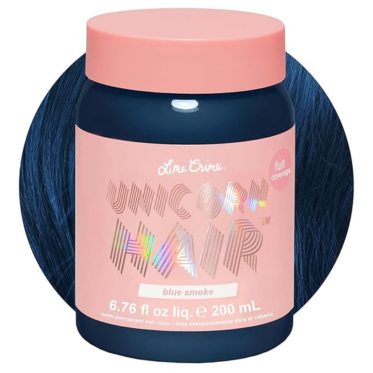 Lime Crime Full Coverage Unicorn Hair Dye, Blue Smoke - Damage-Free Semi-Permanent Hair Color Conditions & Moisturizes - Temporary Hair Tint Kit Has A Sugary Citrus Vanilla Scent - Vegan