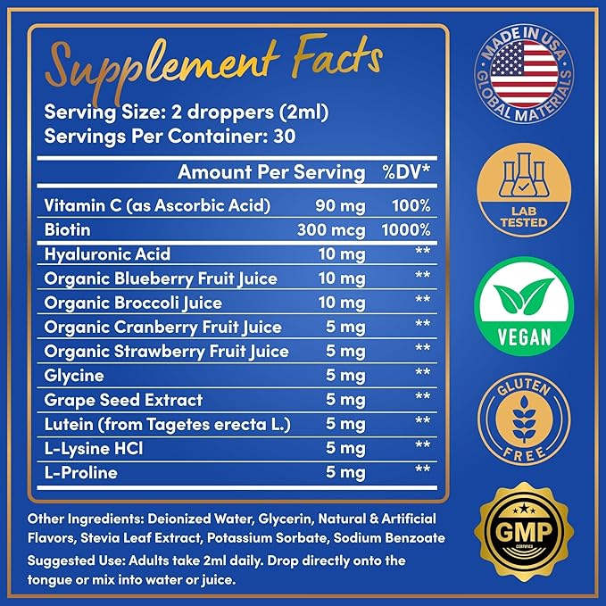 WINDSOR BOTANICALS Vegan Collagen Builder Liquid Supplement - Collagen Booster with Vitamin C, Biotin, Hyaluronic Acid & Amino Acids - Organic Fruit & Vegetable Blend - 120ml, 60 Day