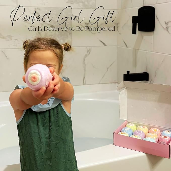EvolutionUSA 12pc Bloom Bath Bombs with Toys, Adorable Girl Bath Bomb Set, Bubbly Kids Bathbombs, Fizzy Bath Ball, Kids Bath Bombs for Girls, Childrens Bath Bomb Set Easter, Valentines Gift