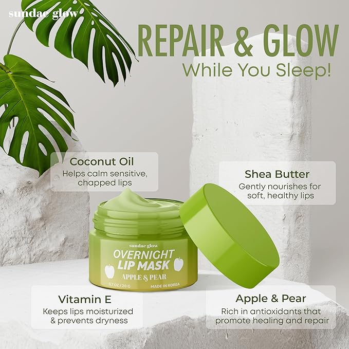 Apple & Pear Lip Mask Overnight Treatment – Dermatologist Tested, Korean Skin Care – Deep Moisture & Lip Hydration Repair with Shea Butter And Vitamin E – Vegan, Clean Beauty – 1 Pack