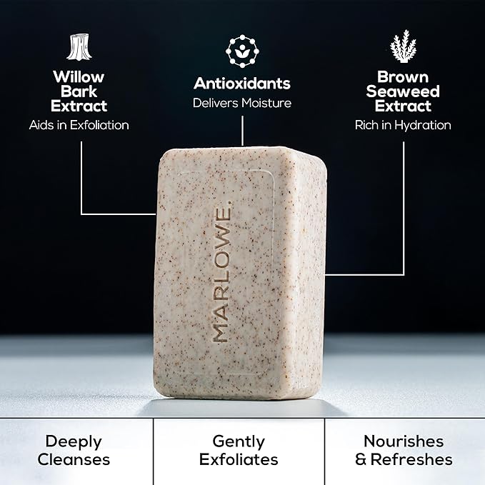 MARLOWE. No. 102 Body Scrub Soap 7 oz (12 Bars), Cedarwood & Sea Salt, Exfoliating Soap Bar with Shea Butter, Olive Oil & Green Tea Extracts, Cleanses, Smooths & Revitalizes Skin, Fresh & Zesty Scent