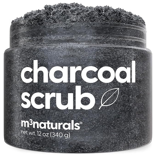 Exfoliating Charcoal Scrub with Collagen & Stem Cells – Salt Scrub for Body Toning, Cellulite, Armpit Detox, and Skin Smoothing for Face, Feet, and Body by M3