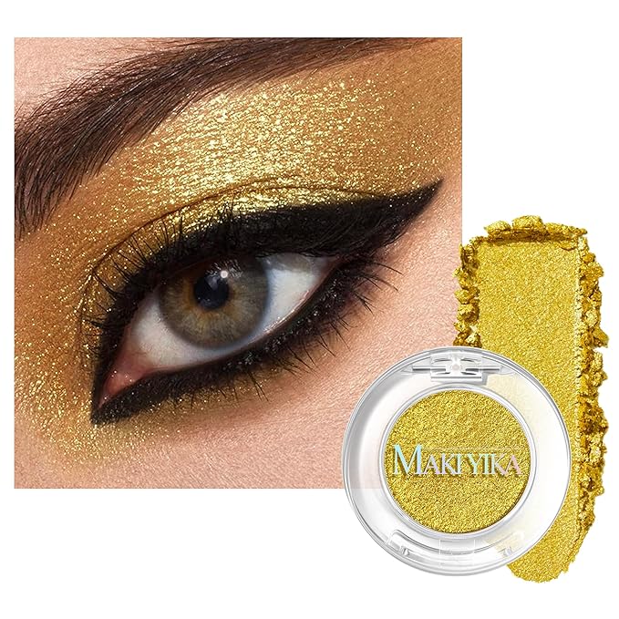 MAKI YIKA Glitter Gold Crème Eyeshadow Single, Shimmer Cream Eye Shadow palette for Women, Color Stay Long Lasting Waterproof Eye Makeup Monochrome Eyeshadows,#15