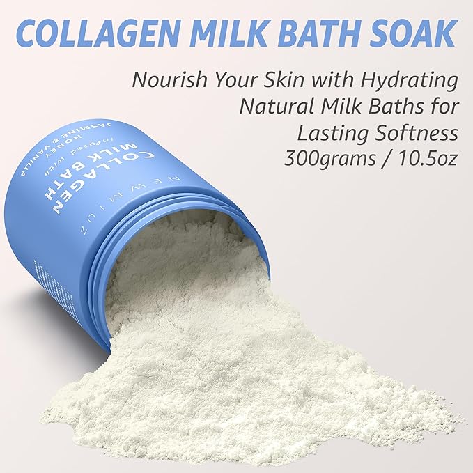 Creamy Coconut Collagen Milk Bath Soak Powder Moisturize & Soften Skin – Vanilla Jasmine Luxury Spa Bubble Bath Salt Mother's Birthday Christmas Relaxation Gifts for Women Perfect Stocking Stuffers