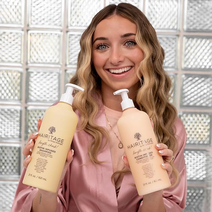Hairitage Biotin + Castor Oil Shampoo and Conditioner Set - Volume + Moisture - Sulfate Free + Color Safe - Women + Men Hydrating Repair Shampoo Conditioner