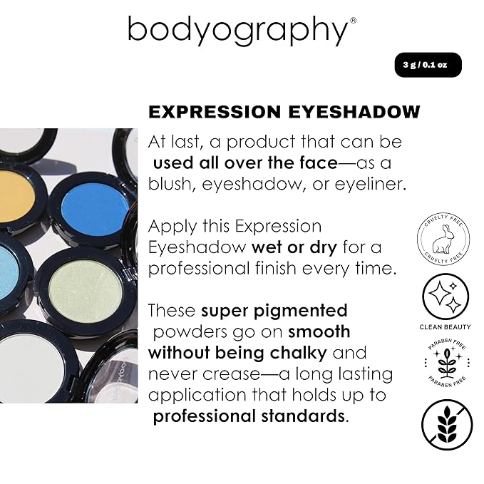 Bodyography Expressions Eye Shadow – Laguna (Aquamarine (Satin)) | Multi-Functional, Long-Wearing Powder for Eyes, Cheeks & Brows | Buildable, Silky Finish | Vegan, Talc-Free