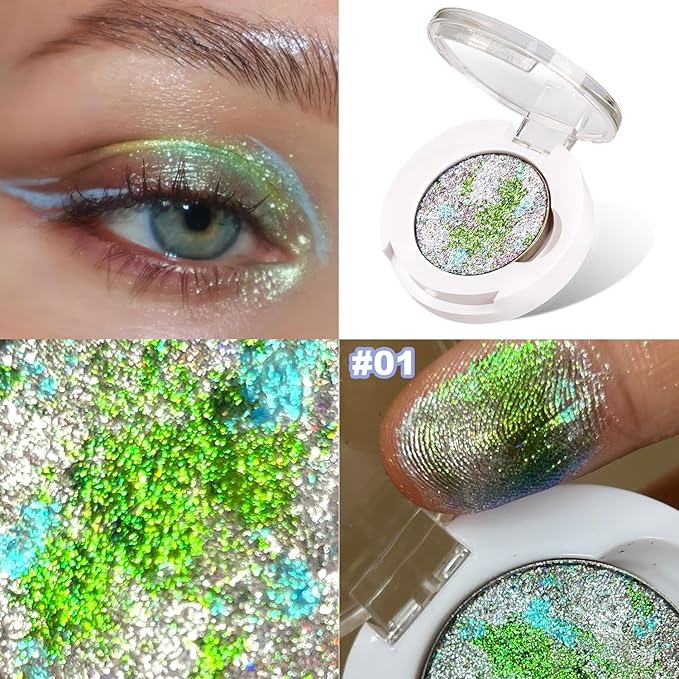 Chameleon Multichrome Eyeshadows,1 Pot=3 Shifting Colors, Single Eyeshadow Pot,Vegan Neon-Rainbow Shift,Pure Mineral Pigments, Long-Lasting Silk Glide,Smooth and Highly Pigmented shade