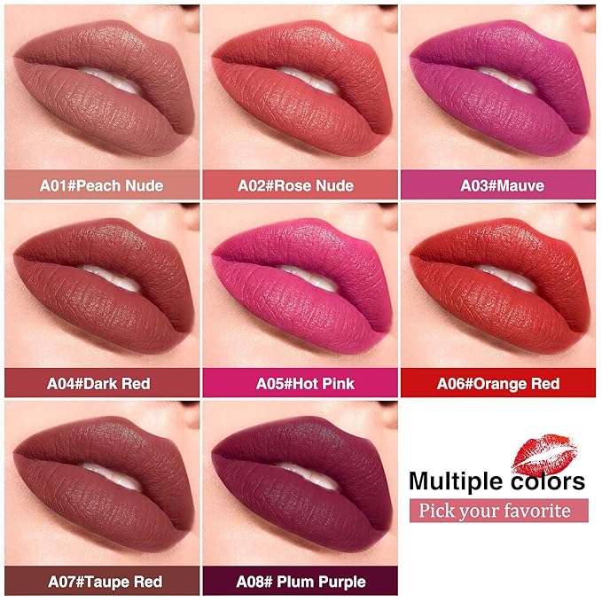 Dark Plum Purple Lipstick for Women，Matte Velvet Satin Lipsticks，Hydrate Lip stick Non-Drying Long Lasting Lip Stain Daily Makeup，Creamy Silky Texture，Highly pigment Formula，Cruelty-Free，A08#