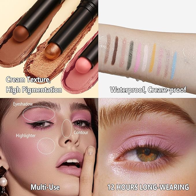 Eyeshadow Stick Matte Eye Brightener Pencil Cream Eye Shadow Eyeliner Pencil Crayon, High Pigmented Blendable Waterproof Long-Lasting Highlighter Stick Makeup, Vegan&Cruelty-Free,#3-Desert